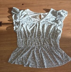 Madison & Berkeley Blue Floral Smocked Top | Size M| Ruffle Sleeve Peplum Blouse